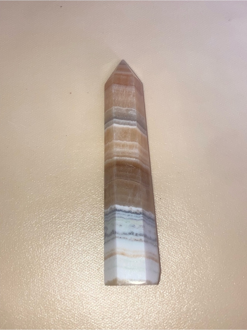 Striped Brown and White Banded Calcite Crystal Point Tower